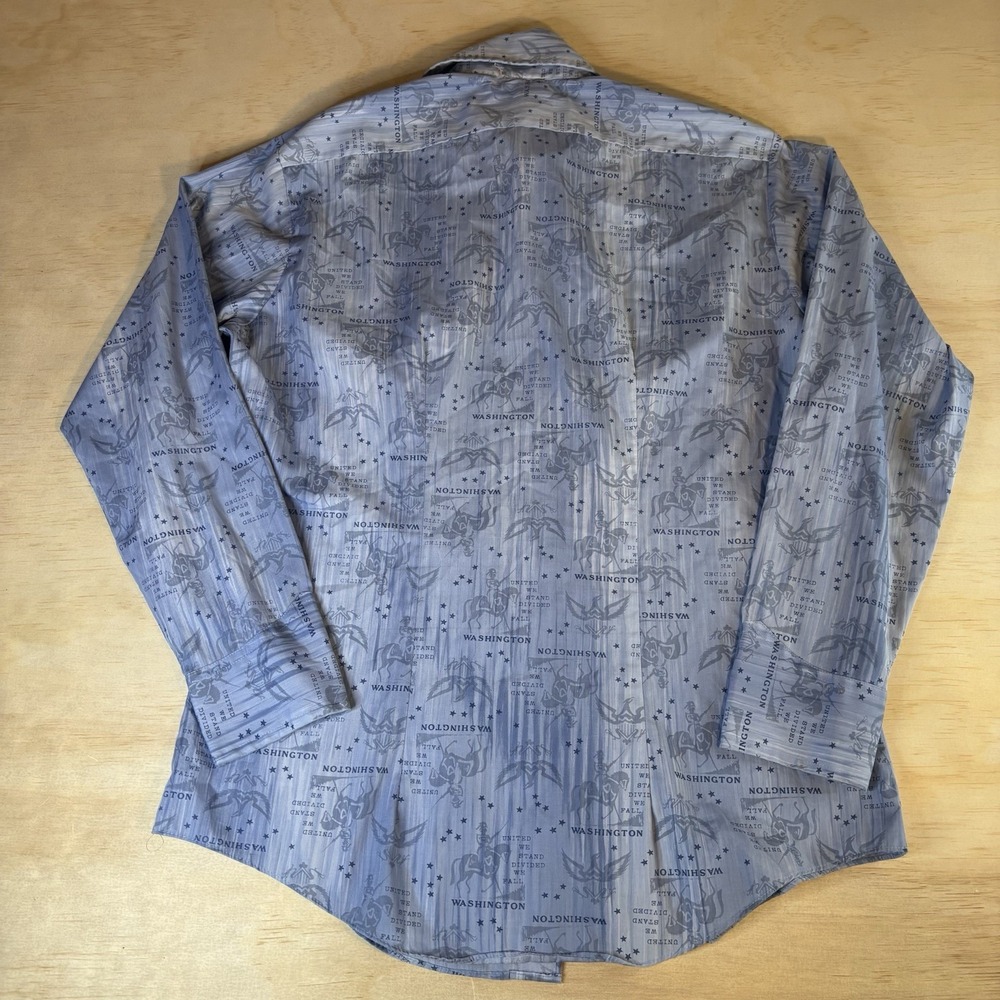 Hands Off Mens Vintage Sears Long Sleeve Pearl Snap Shirt L Blue All Over Print - Picture 7 of 10